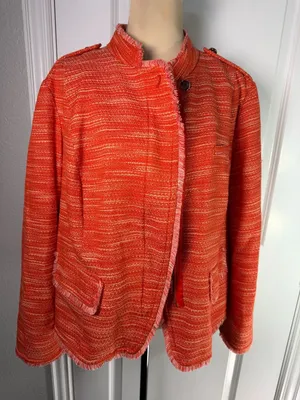 Chico's Orange Tweed Fringe Asymmetrical Zip Moto Jacket Size 3 XL thumbnail 1