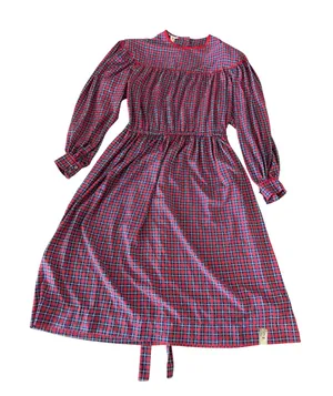 Vintage Jack Mulqueen Silksational Plaid Midi Dress Size 12 Puff Sleeve thumbnail 1