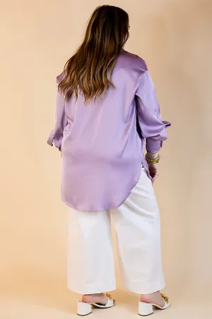 Entro Satin Long Sleeve Button Up Top Purple thumbnail 3