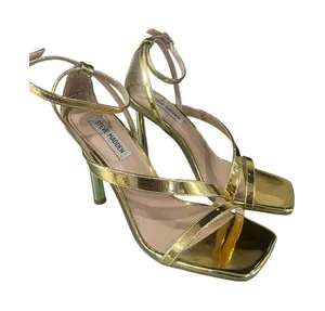 Steve Madden Gold Strappy Square Toe Metallic Party Heels Sandals Size 8‎ thumbnail 1
