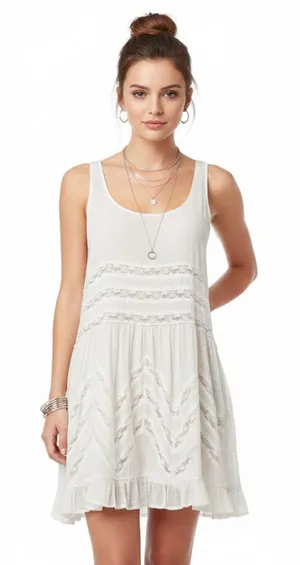 Free People White & Gray Polka Dot Sleeveless Lace Summer Dress XS thumbnail 1