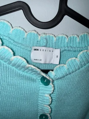Scallop Edge Cropped Cardigan Sweater - Light Aqua thumbnail 8