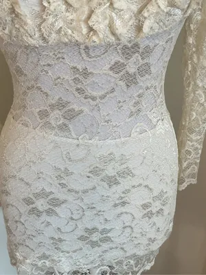 Sentimental NY Cream Lace Ruffle Mini Dress Small S Bridal Shower USA Made thumbnail 4