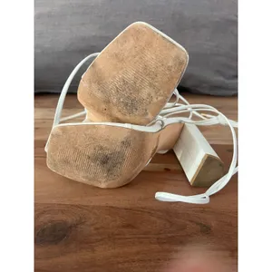 5.5 Pumps White strappy block high heels modern square toe wrap-around Sandals thumbnail 3