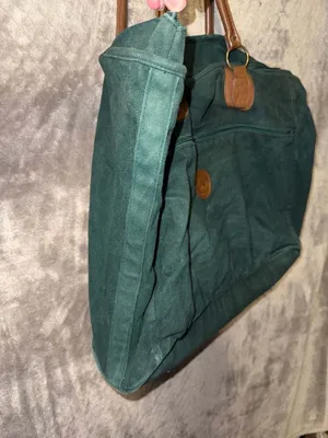 Vintage Shane Collection Green Canvas and Brown Leather Tote Travel Bag thumbnail 5