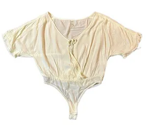 Free People Intimately Ruched Short Sleeve Cream Bodysuit Small thumbnail 1