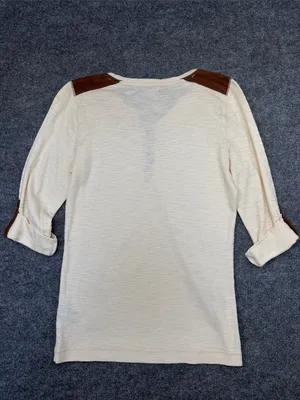 Ralph Lauren Cream Henley Top with Brown Shoulder Accents thumbnail 3