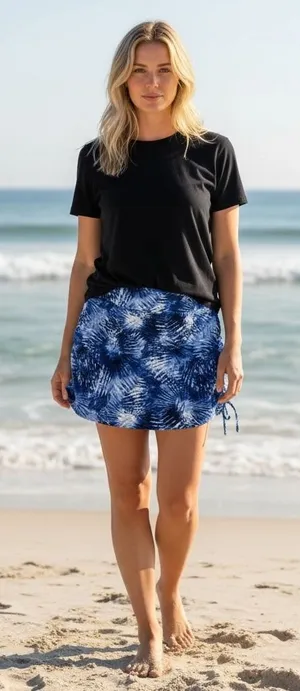 Lands End Blue Tropical Palm Print Swim Skirt 24W‎ Plus Size Cinch Side 522799 thumbnail 1
