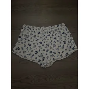 Colsie Womens Ribbed Pajama Shorts White Blue Seashell Print Lettuce Edge Large thumbnail 3