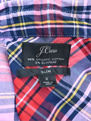 J. Crew Women's Slim Fit Stretch Perfect Pink Stewart Tartan Organic Cotton Top thumbnail 7