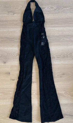 Innovare Denim Lace Jumpsuit Plunge Cutout Bethan Size L Black thumbnail 1