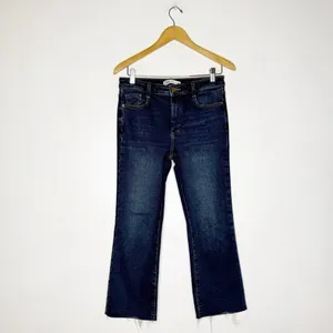 Zara Ankle Slim Flare Straight Leg Jeans Dark Wash Raw Hem Denim Size 4 thumbnail 3