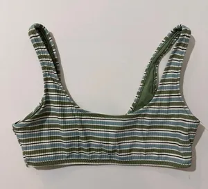 L.A. Hearts PacSun Ribbed Green Blue Striped Scoop Neck Bikini Top thumbnail 1