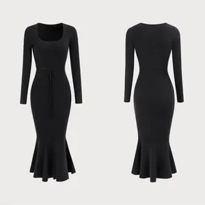 RIHOAS Women's Black Square Neck Mermaid Sweater Maxi Dress S 75 thumbnail 5