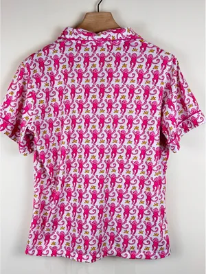 Pink Monkey Print Pajama Set Short Sleeve Top & Shorts Size L thumbnail 7