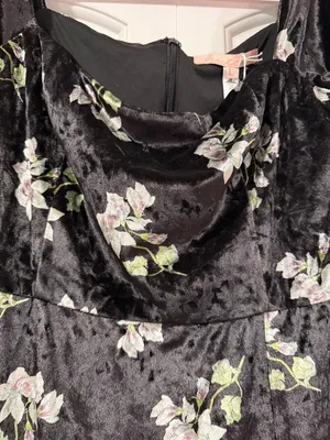 Hutch Black Velvet Floral Midi Dress with Square Neck‎ large nwt thumbnail 4
