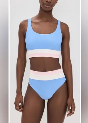Beach Riot Heidi Colorblock High Waist Bikini Bottom, Size Medium, $98 thumbnail 1