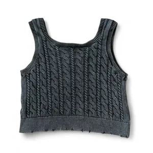 Böhme Gray Cable Knit Sweater Vest Sleeveless‎ Cotton Distressed MWT4099 S thumbnail 2