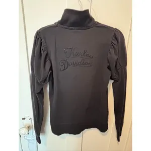 Vintage Y2K Harley Davidson Black Flocked Scroll Zip Sweatshirt M ✨ Biker Chic thumbnail 3