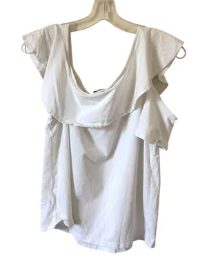 J. Crew Y2K Ruffle Cold Shoulder Tank Top White Size Cream thumbnail 1