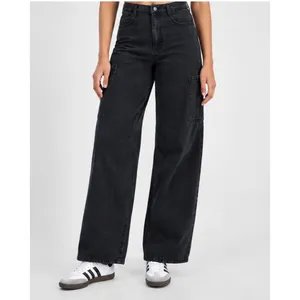 Tinseltown Juniors Baggy Cargo Jeans Size 0 Washed Black High Rise Wide Leg Zip thumbnail 6