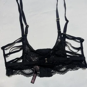 Victoria's Secret Black Lace Strappy Bralette with Gold Hardware thumbnail 3