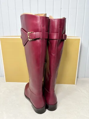 Michael Kors Izzy Tall Leather Riding Boots Dark Berry Color with Gold MK Accent thumbnail 6