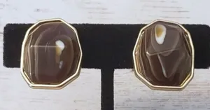 Vintage Clip On Earrings - Stunning Brown & Gold Tone Unusual Statement thumbnail 1