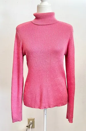 Vintage 90s Gap Pink Sweater‎ Women's Medium Turtleneck Chunky Knit Y2K 2000s thumbnail 1
