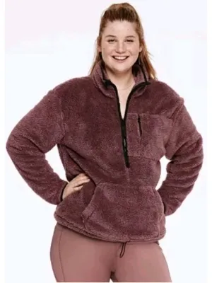 PINK Victoria's Secret Sherpa Teddy Half Zip Pullover Jacket In Rose Size XL thumbnail 1