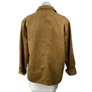 H&M Divided Womens Brown Faux Suede Long Sleeve Button Up Shaket Shirt Jacket M thumbnail 2