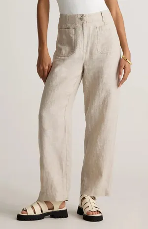 Quince 100% European Linen Patch Pocket Wide Leg Pants Flax Beige Size 16 thumbnail 1