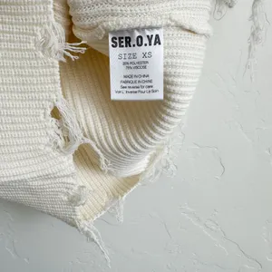 Ser.o.ya | Everleigh‎ Distressed Knit Off-Shoulder Mini Dress in Winter White thumbnail 8