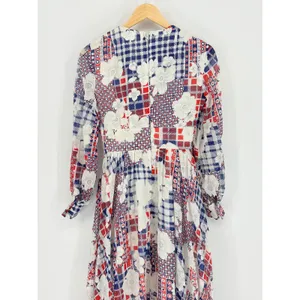 Gregg Draddy Vintage Maxi Dress Patchwork Floral Gingham Red‎ White Blue Small thumbnail 10