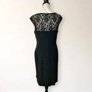 Ralph Lauren Black Lace‎ Sequin Illusion Sheath Dress 14 Ruched Cocktail Attire thumbnail 5