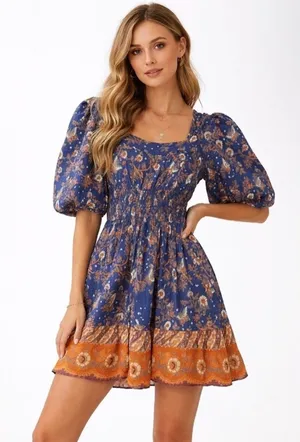 House of Harlow 1960 Blue and Rust Babydoll Dress thumbnail 1