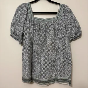 Max Studio London Blue Paisley Puff Sleeve Square Neck‎ Blouse M thumbnail 5