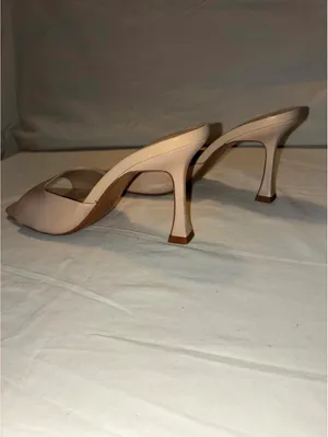 Zara Leather Heeled Mules – Beige Square Toe Slide Sandals Size 38 thumbnail 3