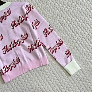 $399 NWT Karl Lagerfeld Pink Logo Cropped Cardigan Crystal Buttons Wool Blend thumbnail 11