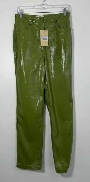 MESHKI Oakleigh Straight Leg Patent Pants Green Size Medium NWT thumbnail 1