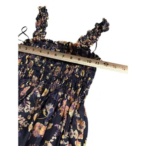 Ophelia Roe Floral Maxi Dress Womens Medium Blue Cotton Smocked Tiered Boho Boho thumbnail 2
