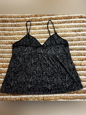 Y2K Black Demask Burnout Lace-Effect Cami Top thumbnail 3