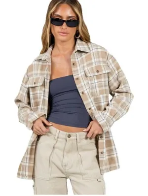 PRINCESS POLLY Mila Plaid Oversized Flannel Button-up Shirt Shacket Size 0 thumbnail 1