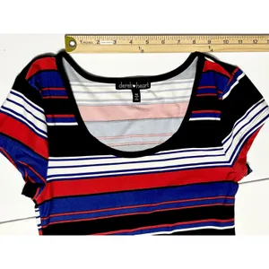 Derek Heart Striped Maxi Dress Med Blue Red White Jersey Knit Short Sleeve VGUC thumbnail 8
