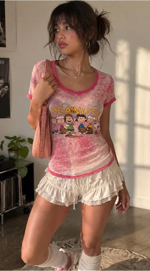 Peanuts Snoopy Pink Burnout Baseball Graphic Tee Size M Y2K thumbnail 1