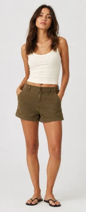 Hinge Shorts Cuffed Olive Green Stretch Mini Size Small Small Pockets thumbnail 1