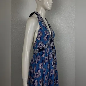 By Anthropologie XS Halter Cutout Midi Dress Maxi Blue Seashells Print. J-13 thumbnail 8