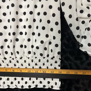 Michael Kors Blouse White Black Polka Dot Smocked Waist Roll Tab Sleeve Office S thumbnail 7