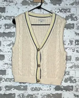 American Eagle | women knitted cream button down sweater vest thumbnail 1