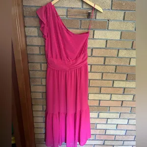 Chelsea28 Pink Polka Dot One Shoulder Flowy Midi Dress Women’s Size Small NWOT thumbnail 2